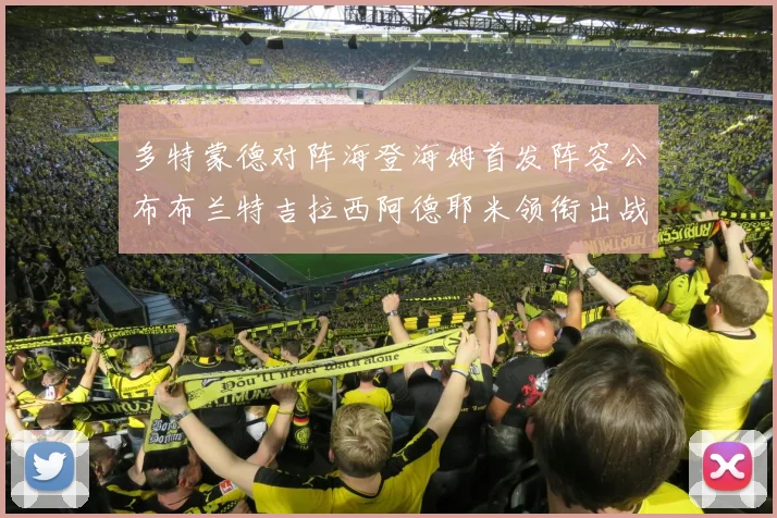 多特蒙德对阵海登海姆首发阵容公布布兰特吉拉西阿德耶米领衔出战